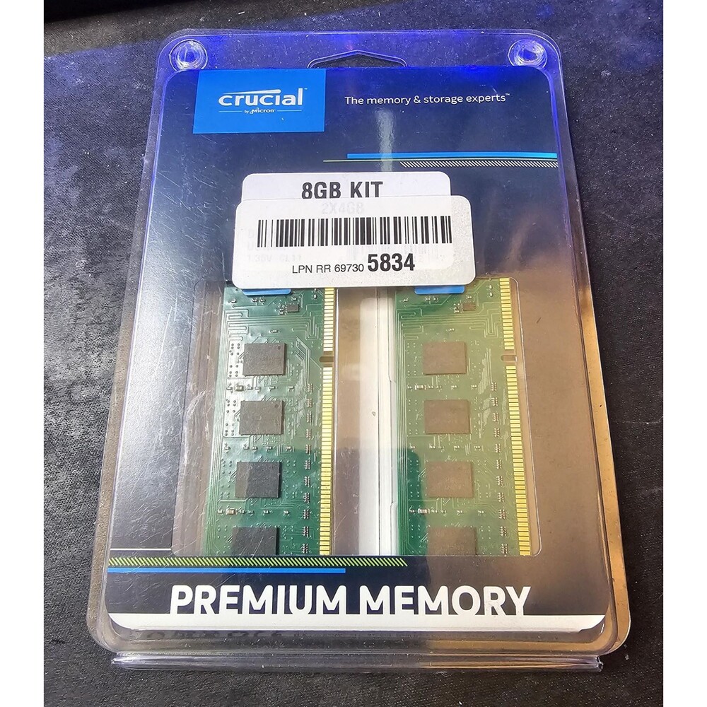 Crucial 8GB (2x4GB) DDR3L-1600 UDIMM 1.35v C11 Ram New